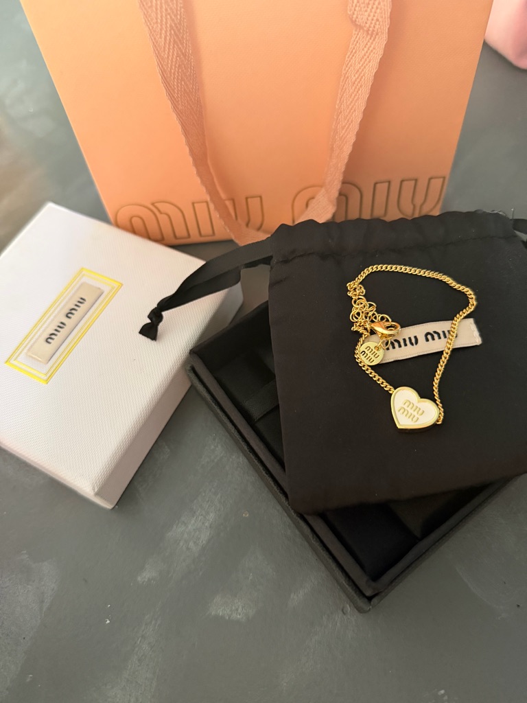 Miu Miu Gold Heart Bracelet - White Enamel